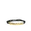 Triple Strand Square Beaded Stretch Bracelet ~ Gold/Black