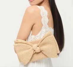 Valerie Natural Woven Bow Clutch