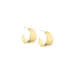 Wide Graduated Etched Post Hoop ~ 3/4" Gold