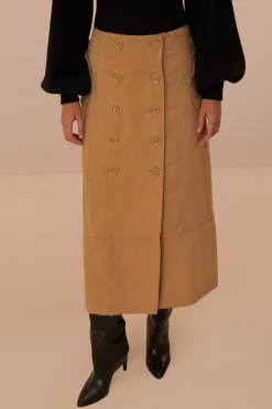Yoked Midi Skirt ~ Brown