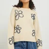 Zoey Sweater ~ Ivory Navy Stitched Daisies