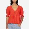Zora Short Sleeve Button Down Top ~ Chili