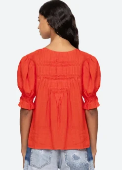 Zora Short Sleeve Button Down Top ~ Chili